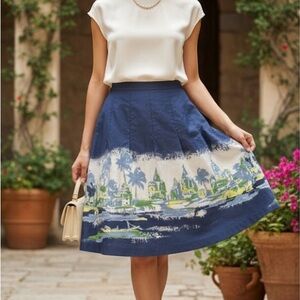 Old Navy Blue and Green Scenic A-Line Skirt